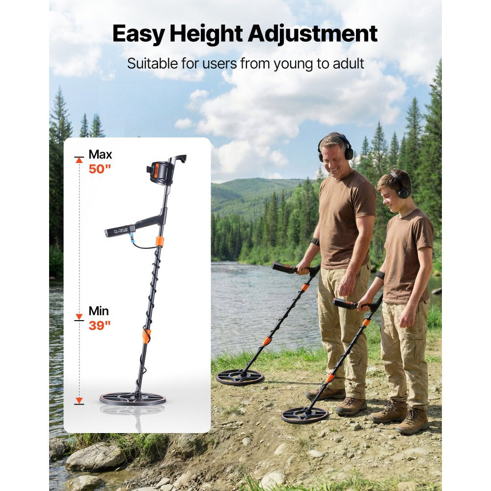 VEVOR Waterproof Metal Detector, 12", Professional High Accuracy Gold Detector for Adults, with Display, Wireless Headphones, 7 Modes, Adjustable Length, for Detecting Gold Treasure Hunting, IP68