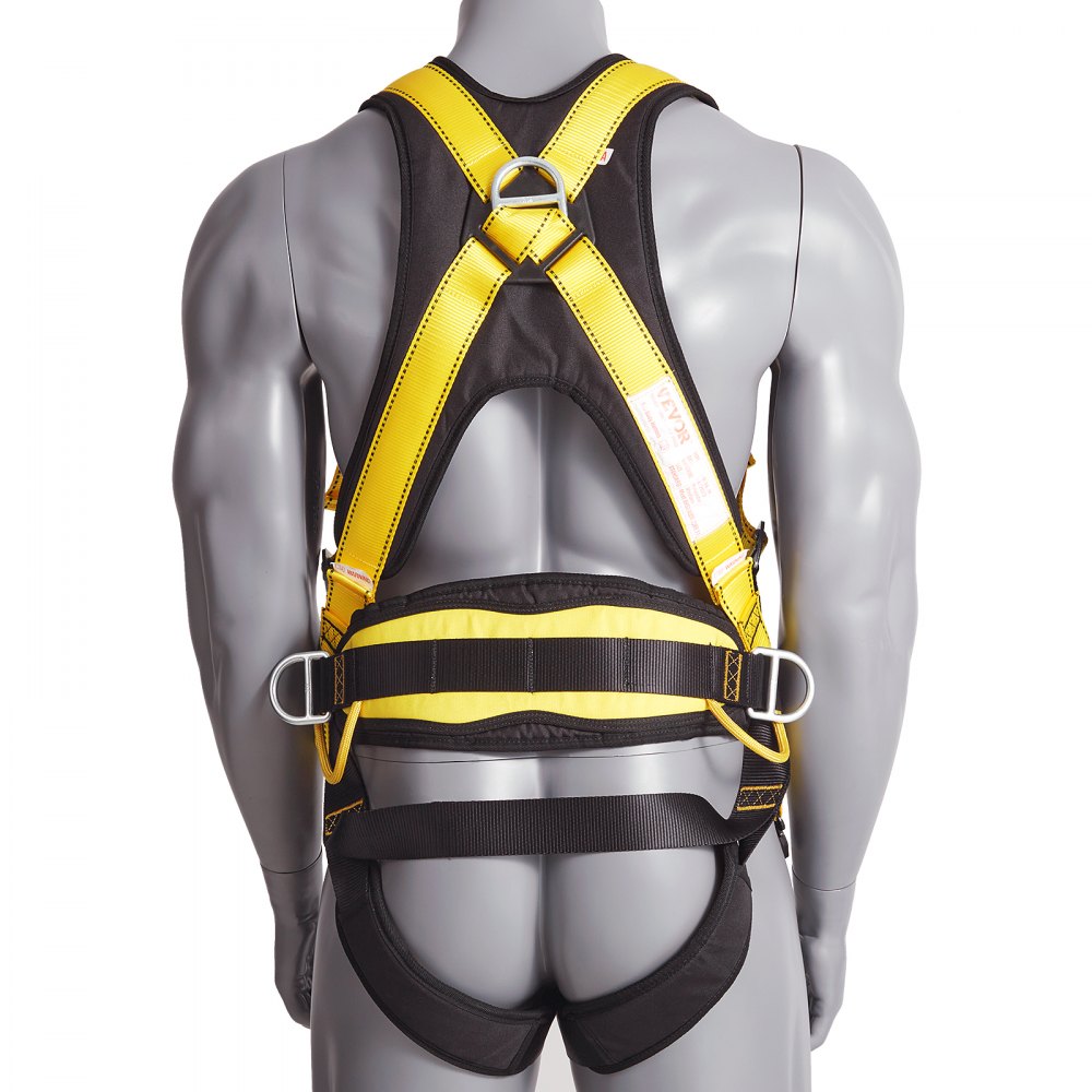 VEVOR Safety Harness, Full Body Harness, Safety Harness Fall Protection with Added Padding, and Side Rings and Dorsal D-Rings and a Lanyard, ANSI/ASSE Z359.11-2014, 160 lbs Max Weight, S