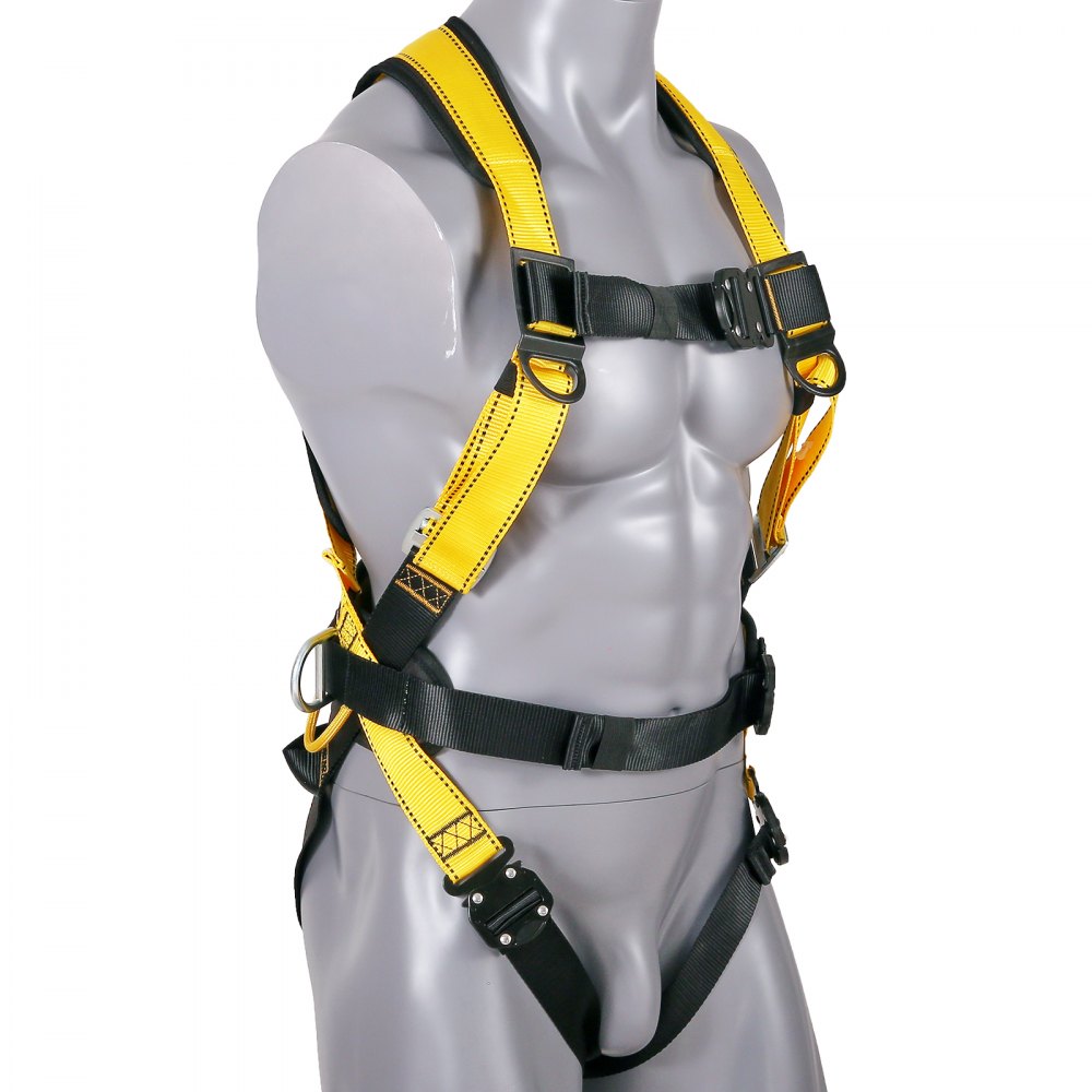 VEVOR Safety Harness, Full Body Harness, Safety Harness Fall Protection with Added Padding, and Side Rings and Dorsal D-Rings and a Lanyard, ANSI/ASSE Z359.11-2014, 160 lbs Max Weight, S