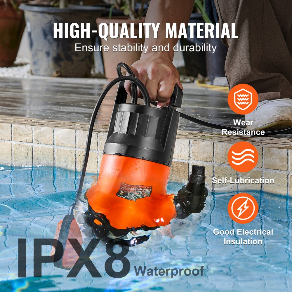 VEVOR Utility Pump, 1 HP, 4000 GPH High Flow, 31 ft Head, Sump Pump Submersible Water Pump Portable Utility Pump with 10 ft Long Power Cord for Draining Water from Swimming Pool Garden Pond Basement