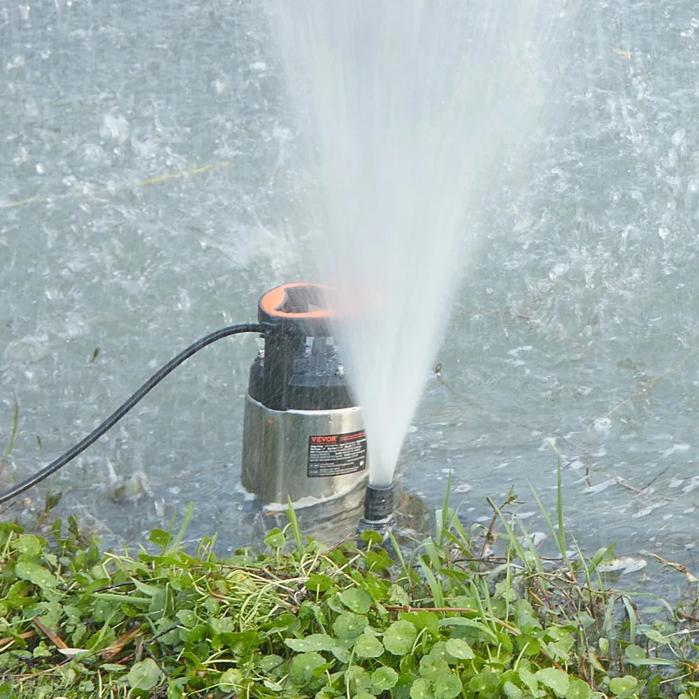 VEVOR 1HP Sump Pump, 4020GPH, 30FT Lift Stainless Steel Submersible Sludge Pump with 26FT Power Cord Automatic ON/OFF Float Switch, Drain Clean/Dirty Water for Basement Flood Pool Pond Garden Hot Tub