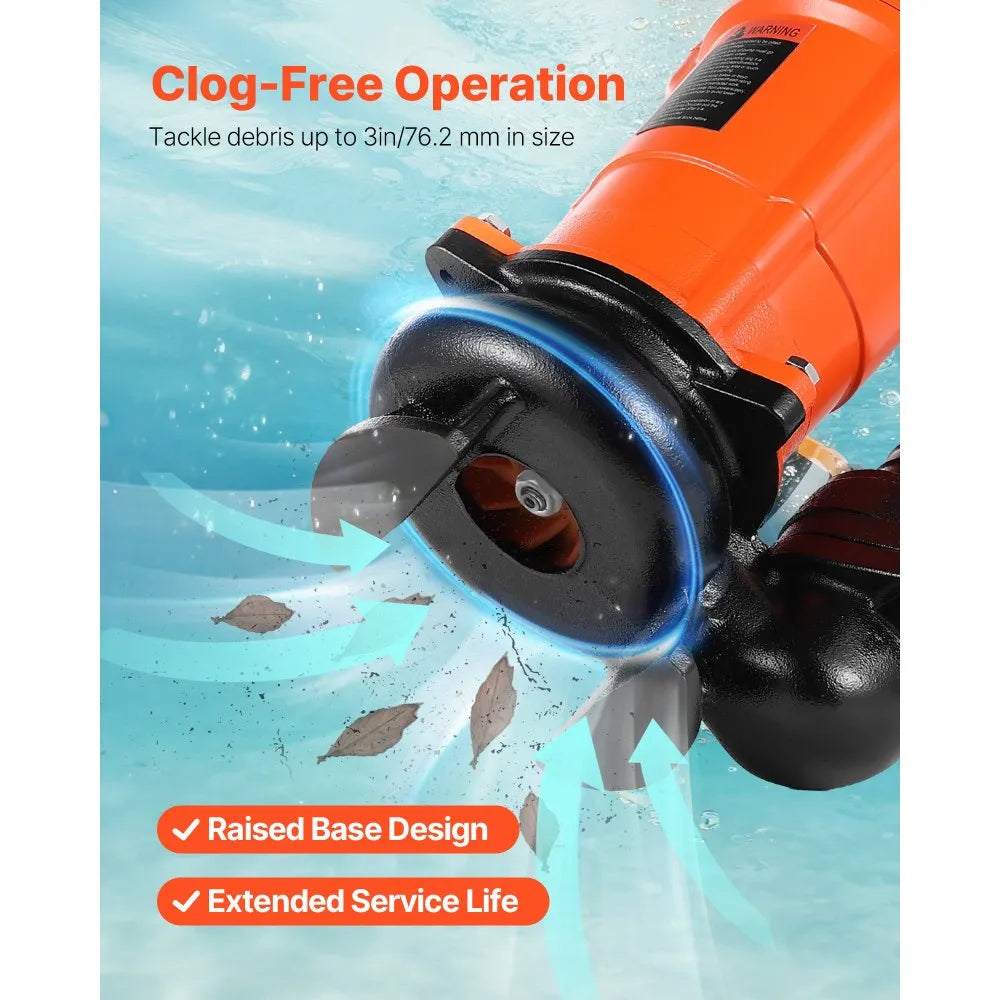 VEVOR 1 HP Submersible Trash Pump, 5000 GPH, 120V Cast Iron Submersible Sump Sewage Pump with 3 in Discharge, 40 ft Max Lift, Drain Dirty Clean Water, for Pools, Garden, Pond, Basement, Flooded Areas