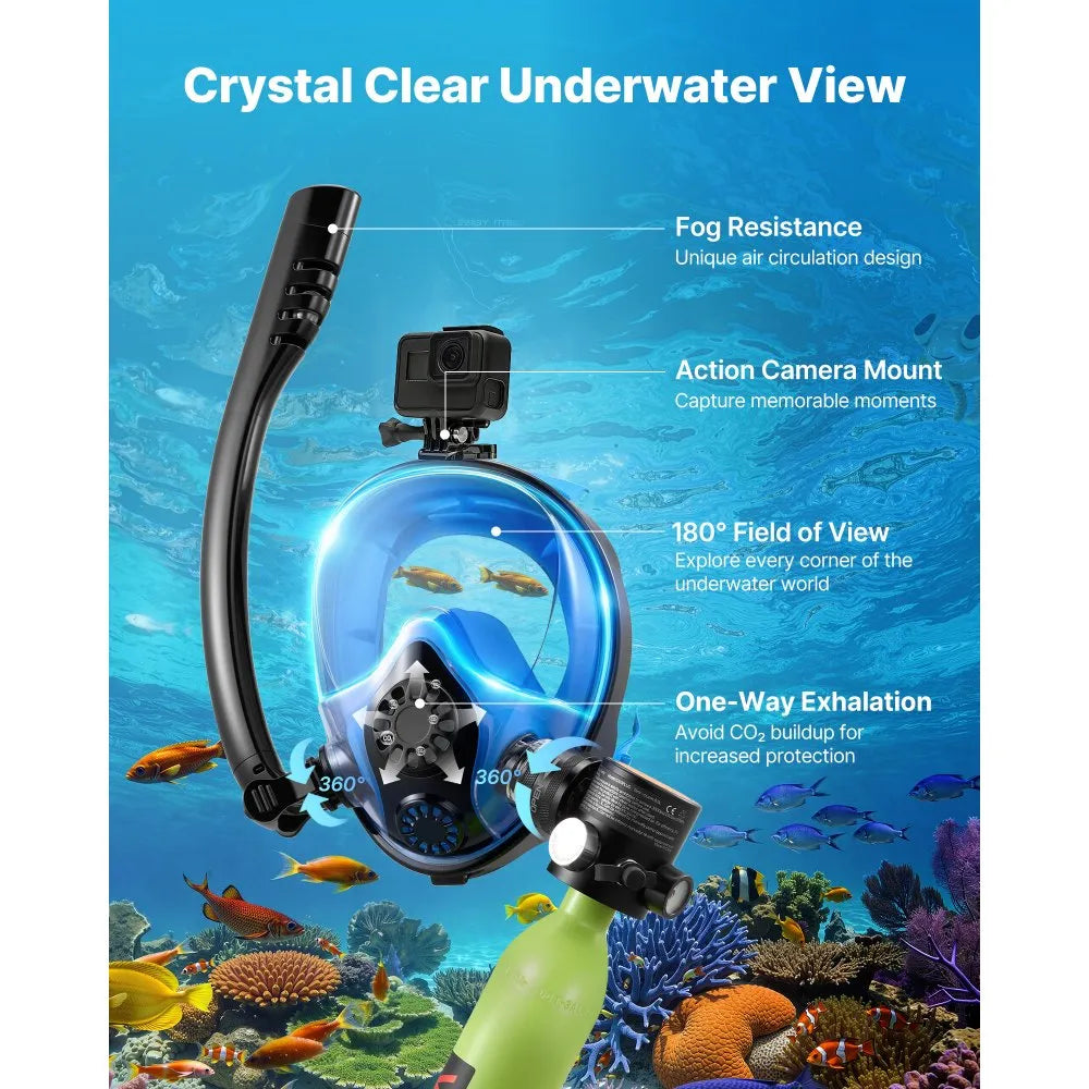 VEVOR Mini Scuba Tank with Sub-Mask, 0.5L Portable Diving Tank for Underwater Breathing, Reusable Lung Diving Cylinder up to 10 Minutes Dive Time, Emergency Rescue Pony Bottle with Pump for Snorkeling