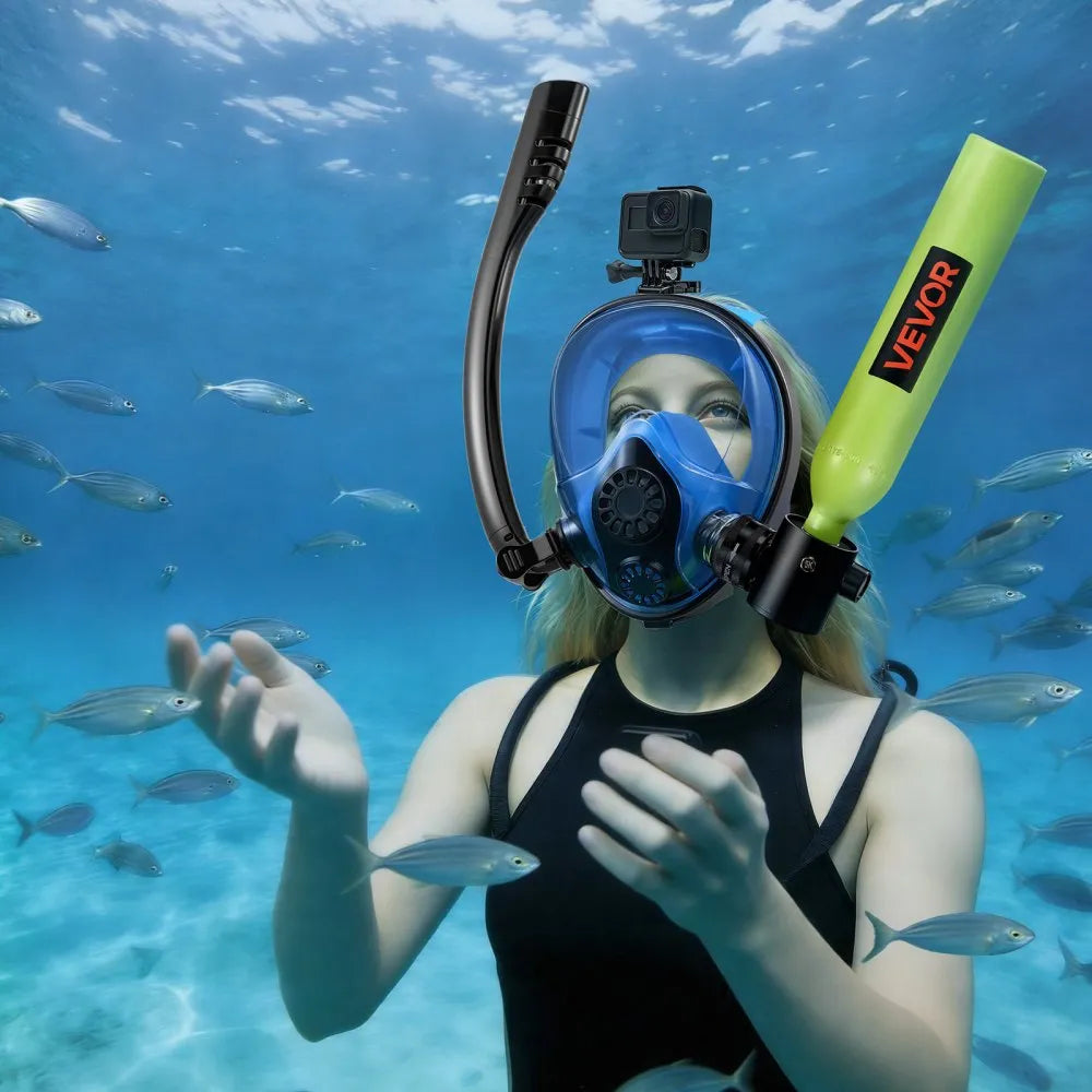 VEVOR Mini Scuba Tank with Sub-Mask, 0.5L Portable Diving Tank for Underwater Breathing, Reusable Lung Diving Cylinder up to 10 Minutes Dive Time, Emergency Rescue Pony Bottle with Pump for Snorkeling