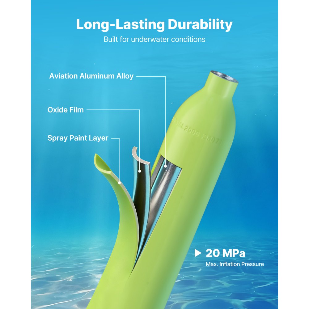 VEVOR Mini Scuba Tank with Sub-Mask, 0.5L Portable Small Diving Tank for Underwater Breathing, Reusable Lung Diving Cylinder up to 10 Minutes Dive Time, Emergency Rescue Pony Bottle for Snorkeling