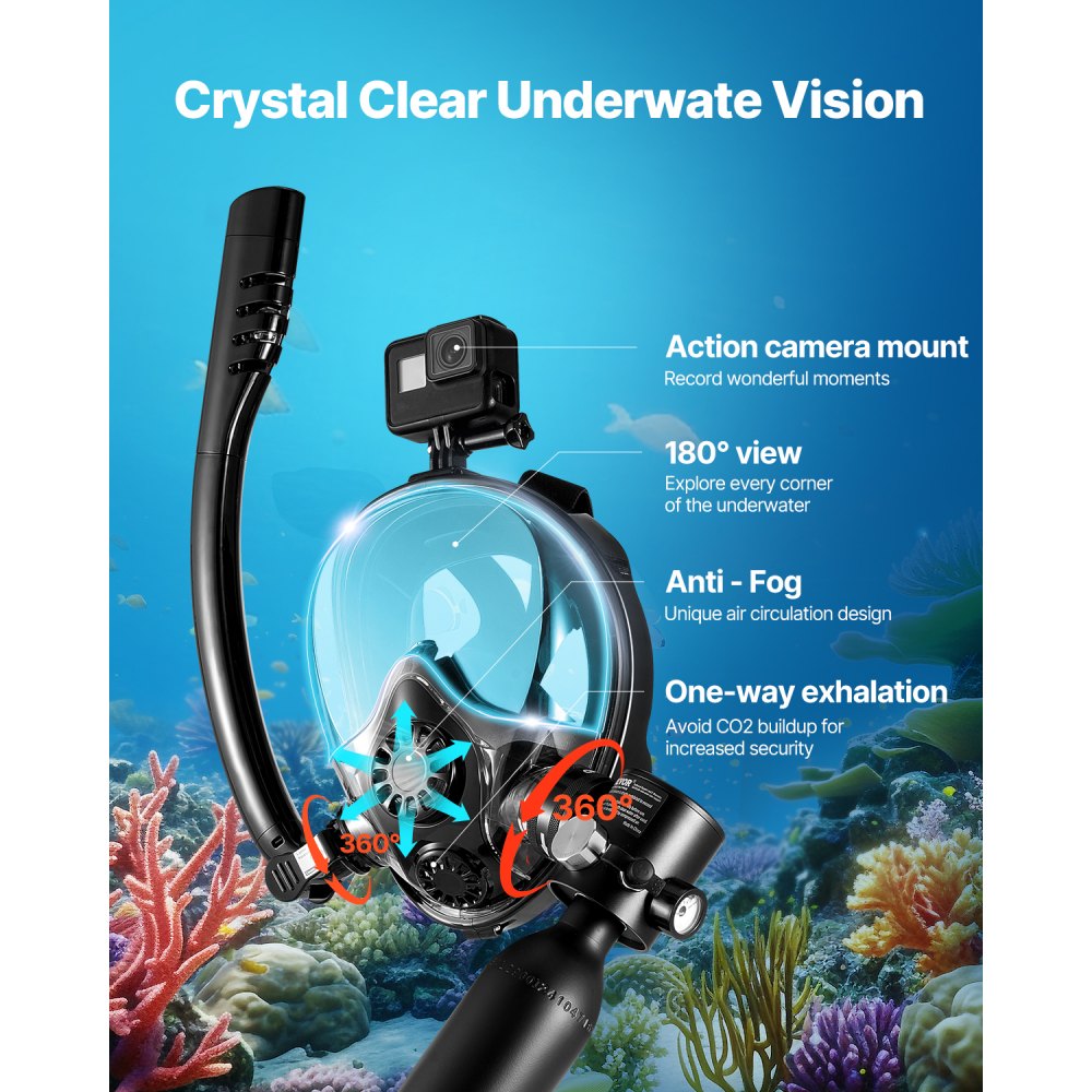 VEVOR Scuba Tank, 0.5L Portable Diving Tank, Diving Oxygen Cylinder Support 5-10 Minutes Underwater Breathing, 32.81 ft Diving Depth, Refillable Snorkel Air Tank Kit for Underwater Exploration Rescue