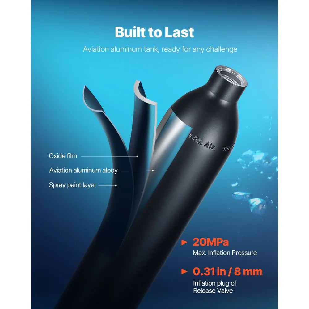 VEVOR Scuba Tank, 0.5L Portable Scuba Diving Tank, Diving Oxygen Cylinder Supports 5-10 Minutes Underwater Breathing, 98.43 ft Diving Depth, Lung Tank Kit with Snorkel Mask for Underwater Exploration
