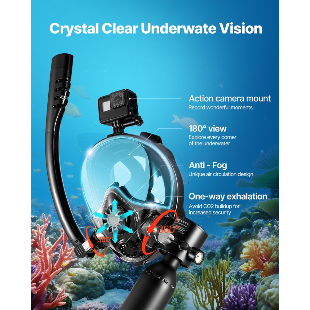 VEVOR Scuba Tank, 0.5L Portable Scuba Diving Tank, Diving Oxygen Cylinder Supports 5-10 Minutes Underwater Breathing, 98.43 ft Diving Depth, Lung Tank Kit with Snorkel Mask for Underwater Exploration