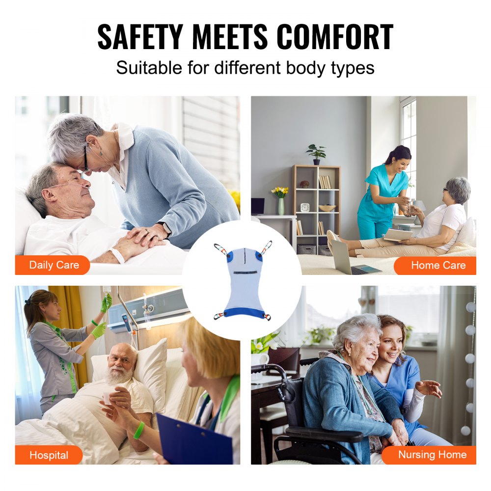 VEVOR Universal Full Body Patient Lift Sling - Large, Patient Lift Medical Sling for Easy Transfer and Bathing, Polyester Patient Aid Transfer Sling for Elderly, Disabled, Bedridden, 500LBS Capacity