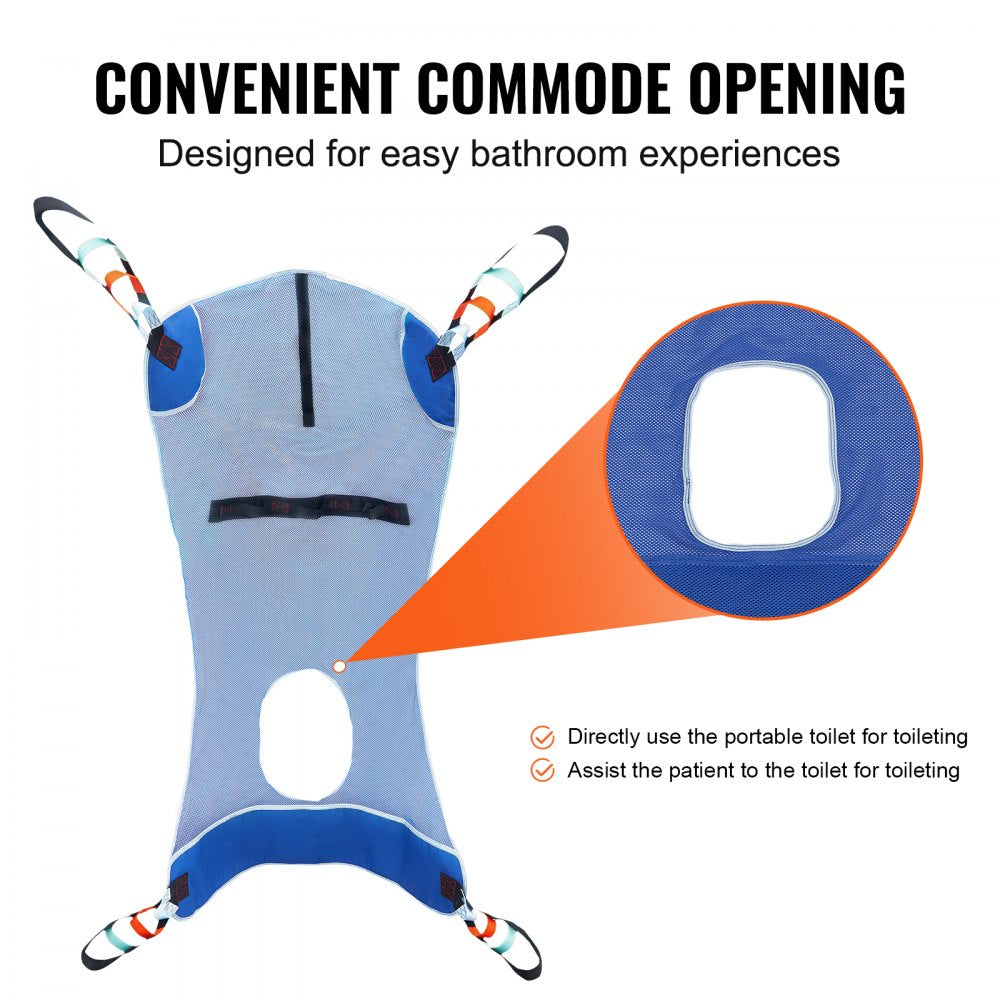 VEVOR Full Body Patient Lift Sling & Commode Opening, Patient Lift Medical Sling for Safe Bathing, Toileting, Polyester Patient Aid Commode Sling for Elderly Disabled Bedridden, 600LBS (Large Size)