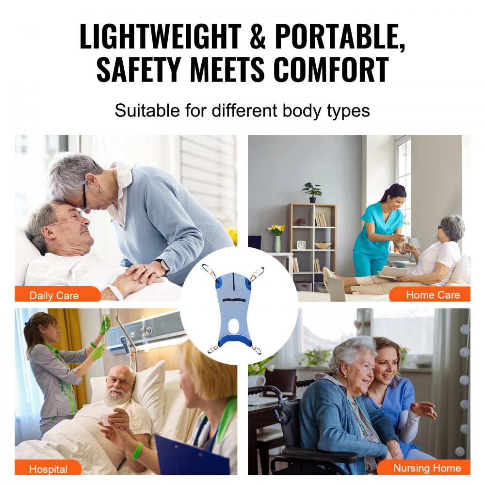 VEVOR Full Body Patient Lift Sling & Commode Opening, Patient Lift Medical Sling for Safe Bathing, Toileting, Polyester Patient Aid Commode Sling for Elderly Disabled Bedridden, 600LBS (Large Size)