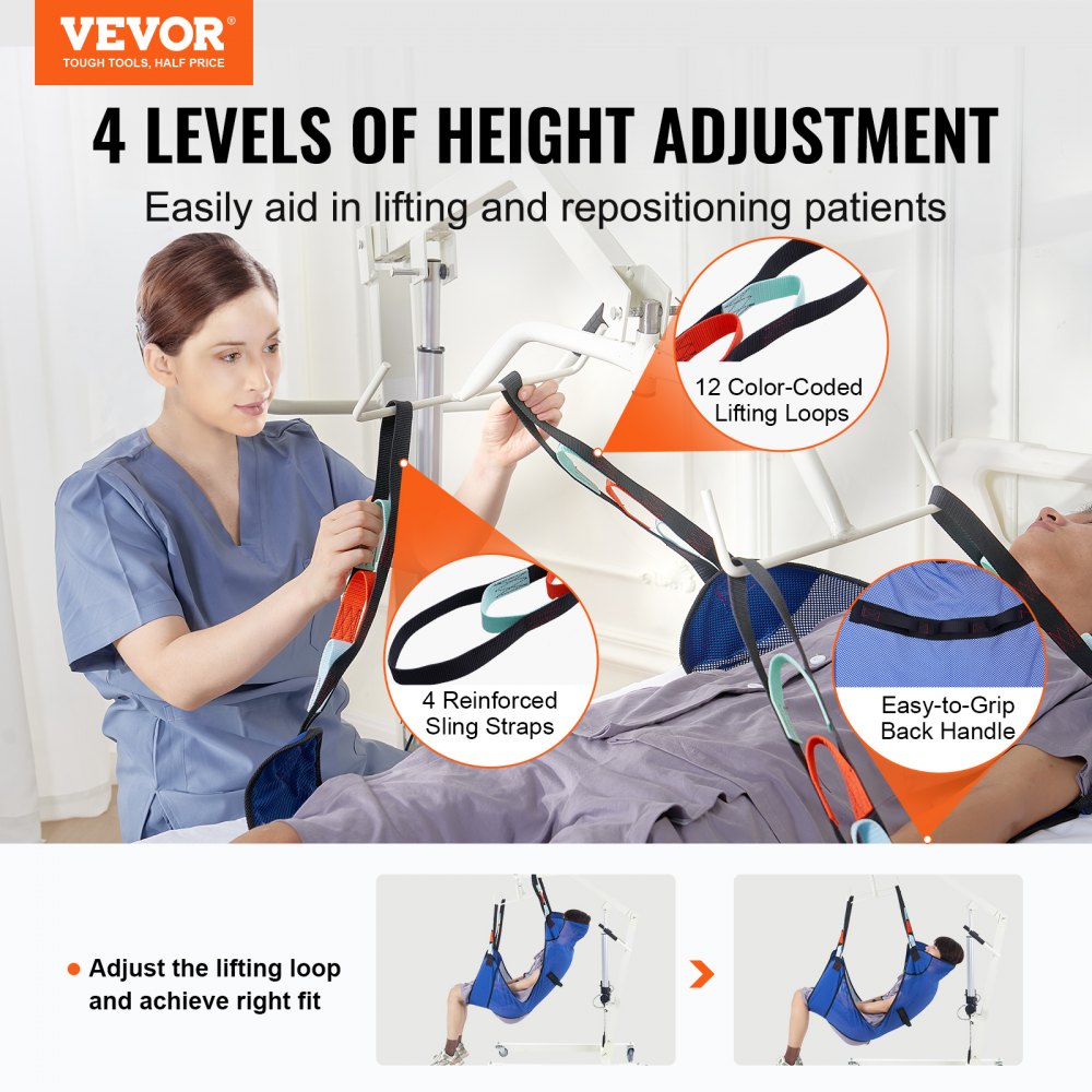 VEVOR Full Body Patient Lift Sling with Commode Opening, Patient Lift Medical Sling for Safe Bathing & Toileting, Polyester Patient Aid Commode Sling for Elderly, Bariatric Disabled Bedridden, 400LBS