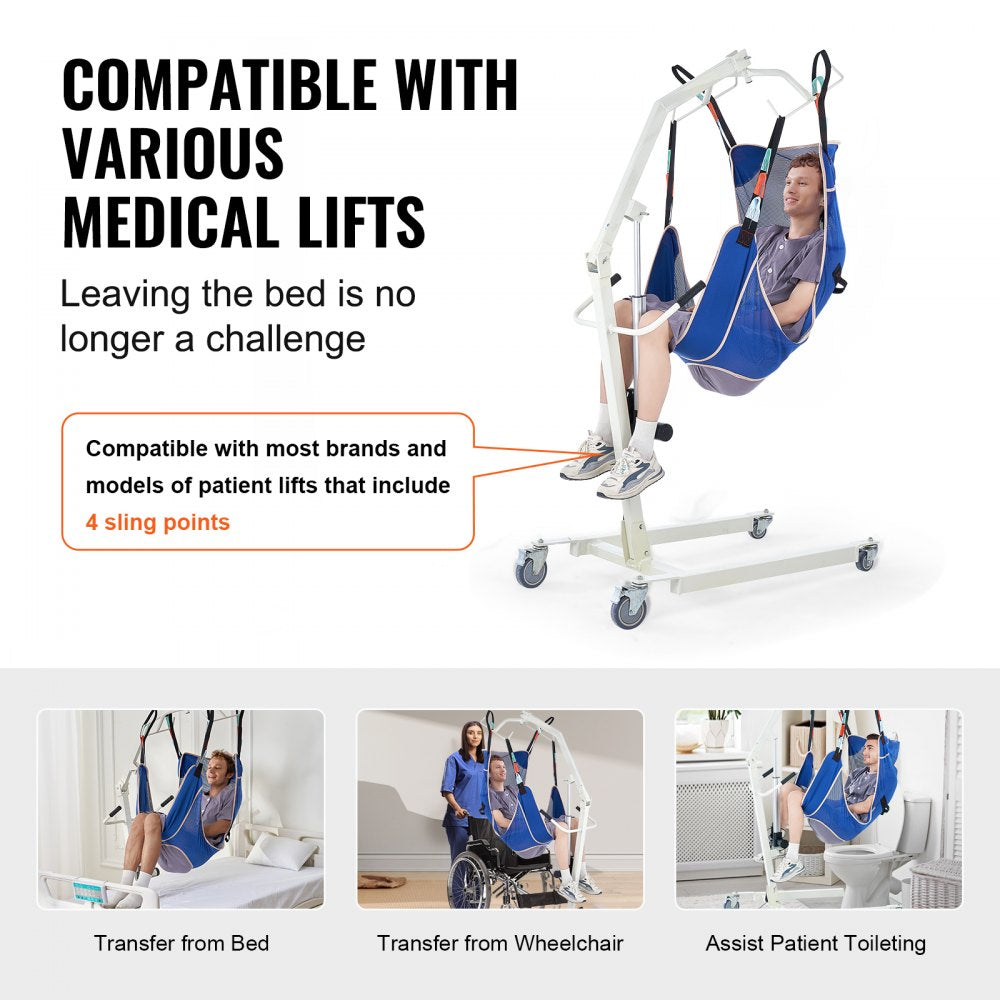 VEVOR Full Body Patient Lift Sling & Commode Opening, Patient Lift Medical Sling for Safe Bathing, Toileting, Polyester Patient Aid Commode Sling for Elderly Disabled Bedridden, 600LBS (Medium Size)