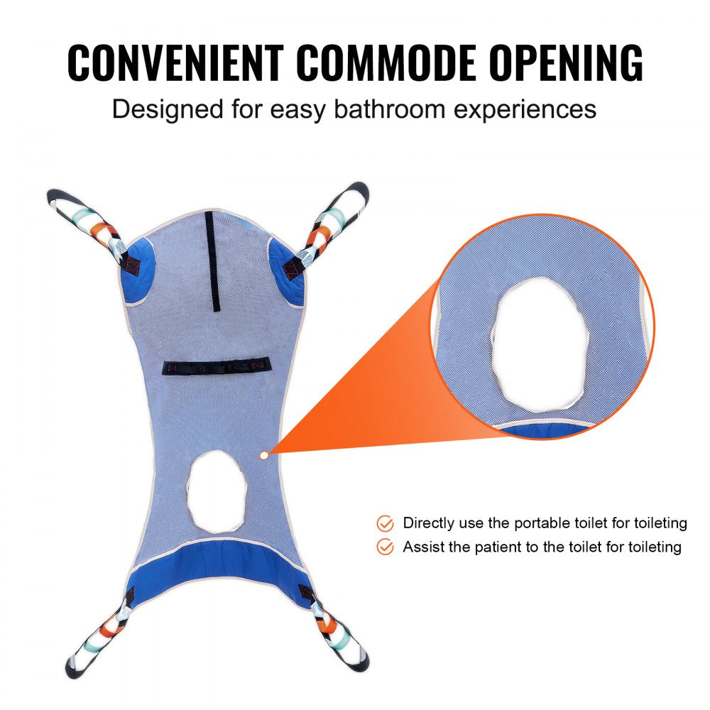 VEVOR Full Body Patient Lift Sling & Commode Opening, Patient Lift Medical Sling for Safe Bathing, Toileting, Polyester Patient Aid Commode Sling for Elderly Disabled Bedridden, 600LBS (Medium Size)