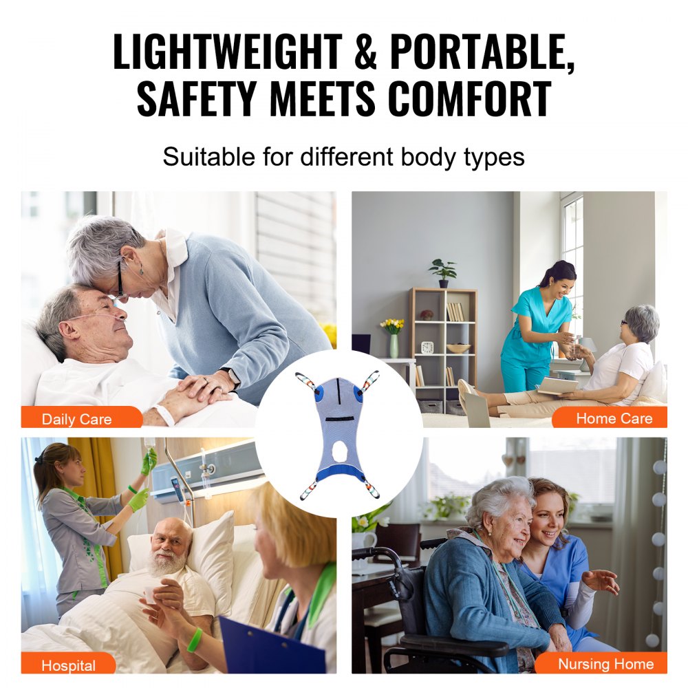 VEVOR Full Body Patient Lift Sling & Commode Opening, Patient Lift Medical Sling for Safe Bathing, Toileting, Polyester Patient Aid Commode Sling for Elderly Disabled Bedridden, 600LBS (Medium Size)