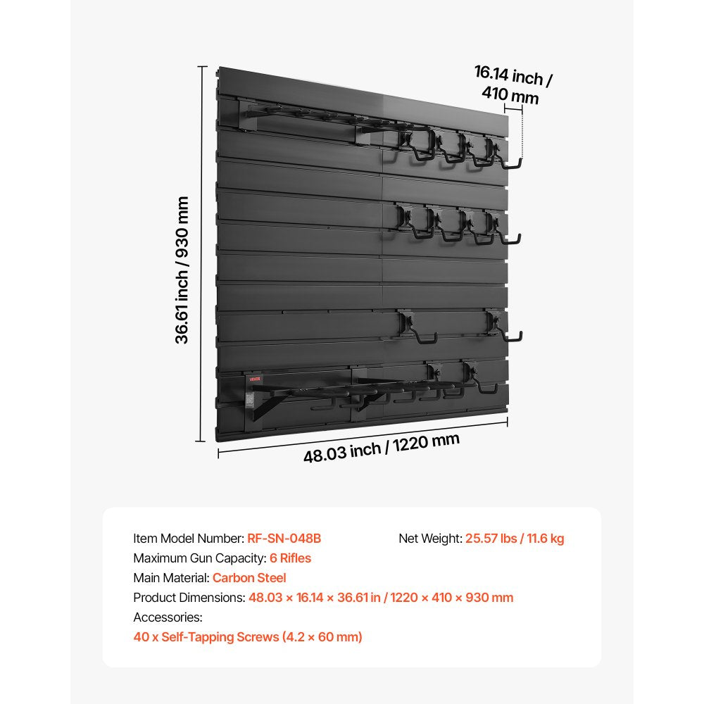 VEVOR Gun Rack, Wall Mount, Heavy-Duty Steel Tactical Rifle Carbine Shotgun Handgun Storage Rack, Securely Holds up to 6 Rifles and 6 Pistols, Modular Firearms Gun Wall Gear Accessories Organizer
