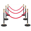 VEVOR Stanchion Post, 6 Pcs Crowd Control Barrier Set with Red Carpet, 4 Red Velvet Ropes, Stainless Steel Gold Stanchion Post Queue with Hollow Base for Theater, Party, Wedding, Exhibition (Black)