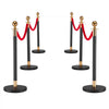 VEVOR Stanchion Post, 6 Pcs Crowd Control Barrier Set with Red Carpet, 4 Red Velvet Ropes, Stainless Steel Gold Stanchion Post Queue with Hollow Base for Theater, Party, Wedding, Exhibition (Black)