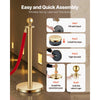 VEVOR Stanchions and Velvet Ropes 4Pcs, Hollow Base with Stainless Steel Post, 2 Red Velvet Ropes and Posts, Crowd Control Barriers Gold Stanchions, Red Carpet Runner Poles for Party Supplies