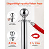 VEVOR Stanchions and Velvet Ropes 4Pcs, Hollow Base with Stainless Steel Post, 2 Red Velvet Ropes and Posts, Crowd Control Barriers Silver Stanchions, Red Carpet Runner Poles for Party Supplies