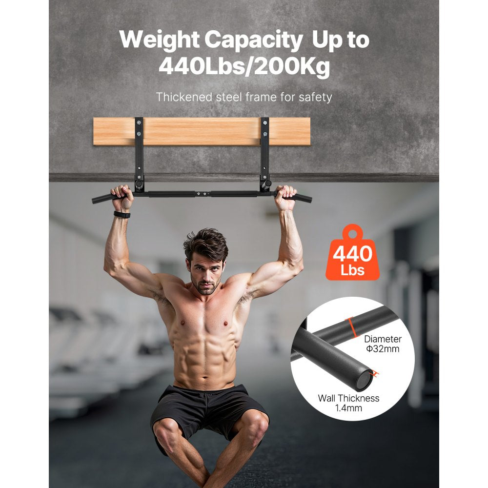 VEVOR Joist Mount Pull Up Bar, Ceiling Mounted Chin Up Bar for Home Gym, Multi-Grip Pull Ups, 42 in Width Multifunctional Training Station, Heavy Duty Steel Upper Body Workout Bars, 440 lbs Capacity