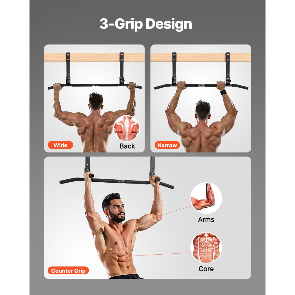 VEVOR Joist Mount Pull Up Bar, Ceiling Mounted Chin Up Bar for Home Gym, Multi-Grip Pull Ups, 42 in Width Multifunctional Training Station, Heavy Duty Steel Upper Body Workout Bars, 440 lbs Capacity