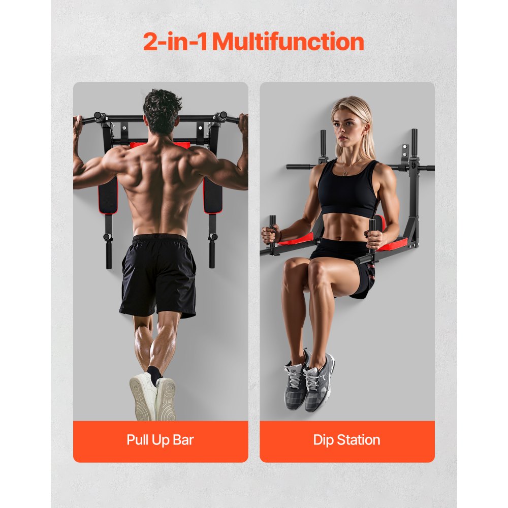 VEVOR Multifunctional Pull Up Bar, Wall Mounted Chin Up Bar Dip Station for Home Gym, Heavy Duty Steel Upper Body Workout Pull Ups, Power Tower Set Training Equipment Fitness, 440 lbs Weight Capacity