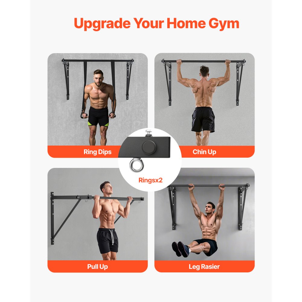 VEVOR Pull Up Bar, 50 in Width Wall Mounted Pull Ups, Adjustable Depth 22" or 30" from Wall, Heavy Duty Steel Upper Body Workout Bars, 440 lbs Weight Capacity Chin Up Training Station, for Home Gym