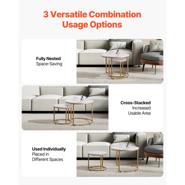 Vevor Nesting Coffee Table Set White Marble Round Set of 2 New ...