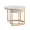 VEVOR Nesting Coffee Table Set of 2, 23.6 in Round Coffee Table, Nesting Tables for Small Place, Vintage End Side Tables Night Stand with Metal Frame, for Living Room, Bedroom, Office (White & Gold)