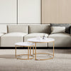 VEVOR Nesting Coffee Table Set of 2, 27.6 in Round Coffee Table, Nesting Tables for Small Place, Vintage End Side Tables Night Stand with Metal Frame, for Living Room, Bedroom, Office (White & Gold)