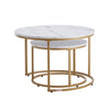 VEVOR Nesting Coffee Table Set of 2, 27.6 in Round Coffee Table, Nesting Tables for Small Place, Vintage End Side Tables Night Stand with Metal Frame, for Living Room, Bedroom, Office (White & Gold)