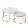 VEVOR Nesting Coffee Table Set of 2, 31.5 in Round Coffee Table, Nesting Tables for Small Place, Vintage End Side Tables Night Stand with Metal Frame, for Living Room, Bedroom, Office (White & Gold)