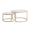 VEVOR Nesting Coffee Table Set of 2, 31.5 in Round Coffee Table, Nesting Tables for Small Place, Vintage End Side Tables Night Stand with Metal Frame, for Living Room, Bedroom, Office (White & Gold)