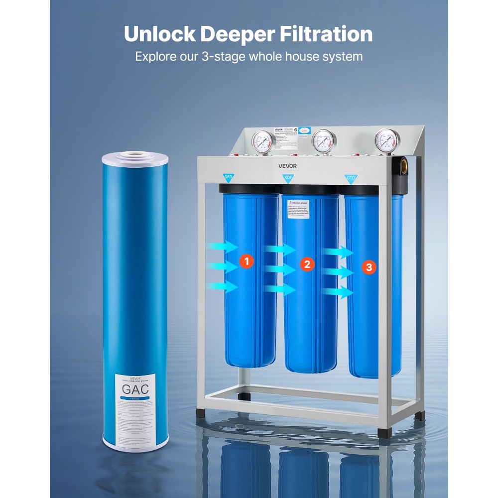 VEVOR Whole House Water Filter Replacement Cartridge, 4.5" x 20" GAC Activated Carbon, Replacement Filter for Whole Home Water Filtration System, Reduce Chlorine, Chemicals, VOCs, Taste, Odor