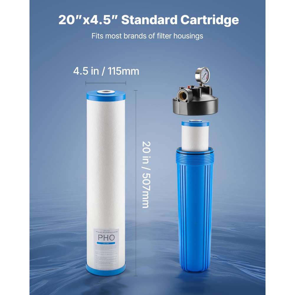 VEVOR Whole House Water Filter Replacement Cartridge, 4.5" x 20" Polyphosphate Scale Inhibitor Filter for Whole Home Water Filtration System, Reduce Chlorine, Taste, Odor, Prevent Corrosion