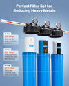 VEVOR filter stages overview: SED, KDF, CTO for heavy metal reduction and chlorine/odor removal