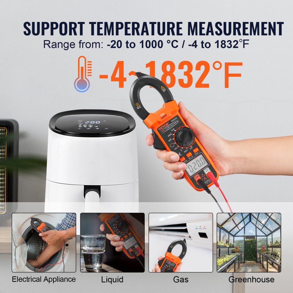 VEVOR Digital Clamp Meter, T-RMS 6000 Counts, 600A Multimeter for Current, Voltage, Resistance, Diodes & Continuity Testing, Data Hold Function, NCV Feature for Domestic & Railway Maintenance