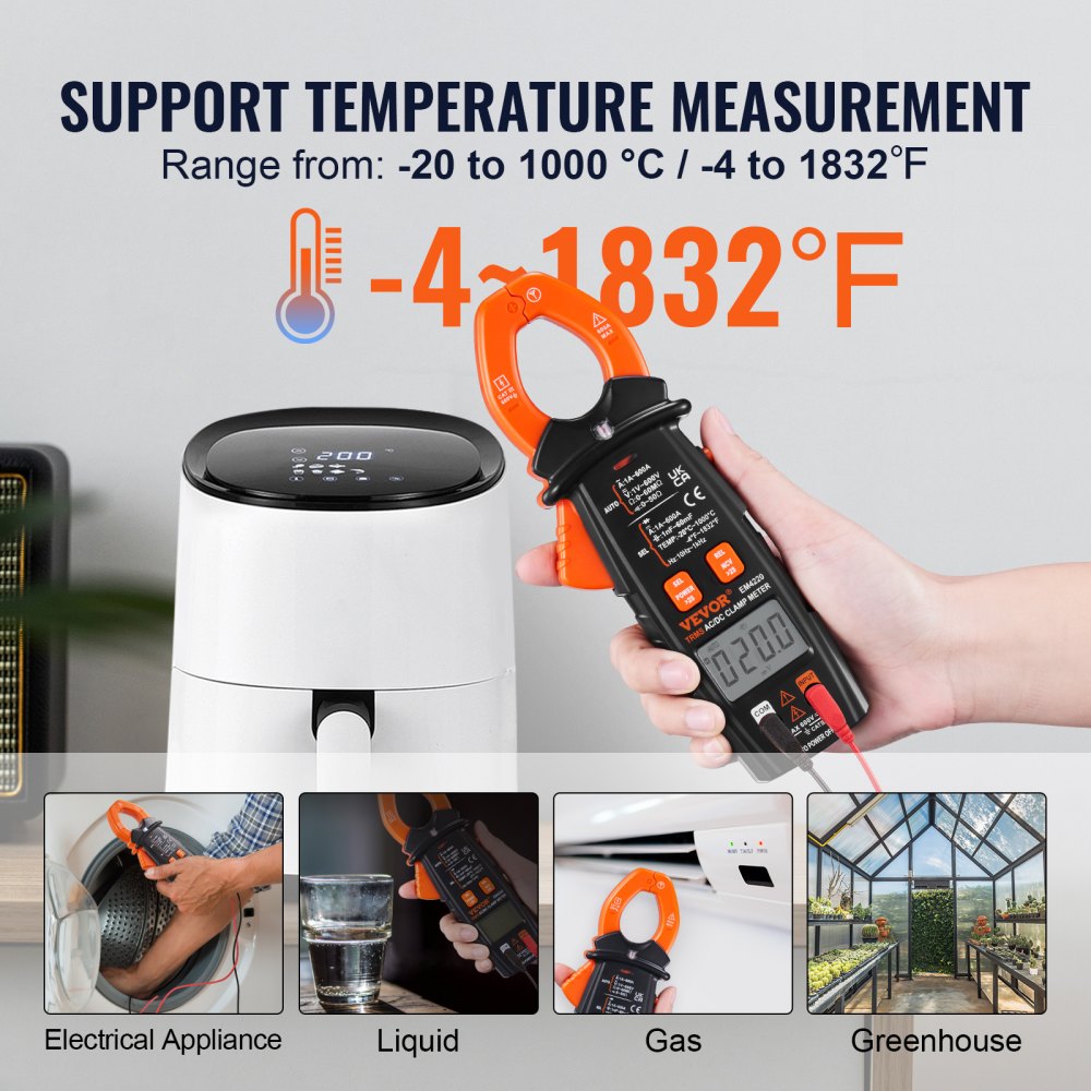VEVOR Digital Clamp Multimeter, T-RMS 6000 Count, 600A, for Current, Voltage, Resistance, Diodes & Continuity Testing, Data Hold, NCV, Ideal for Domestic Appliances & Railway Maintenance