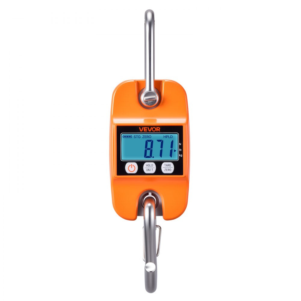 VEVOR Digital Crane Scale, 880 lbs/400 kg Max Capacity, Handheld Hanging Scale with Cast Aluminum Case & LCD Display, 0.2 lbs Division & 3 Unit Switch, Auto-Off Setting for Farm Hunting Fishing, Orange