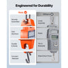 VEVOR Digital Crane Scale, 660 lbs/300 kg Max Capacity, Handheld Hanging Scale with Cast Aluminum Case & LCD Display, 0.1 lbs Division & 3 Unit Switch, Portable Design for Farm Hunting Fishing, Orange