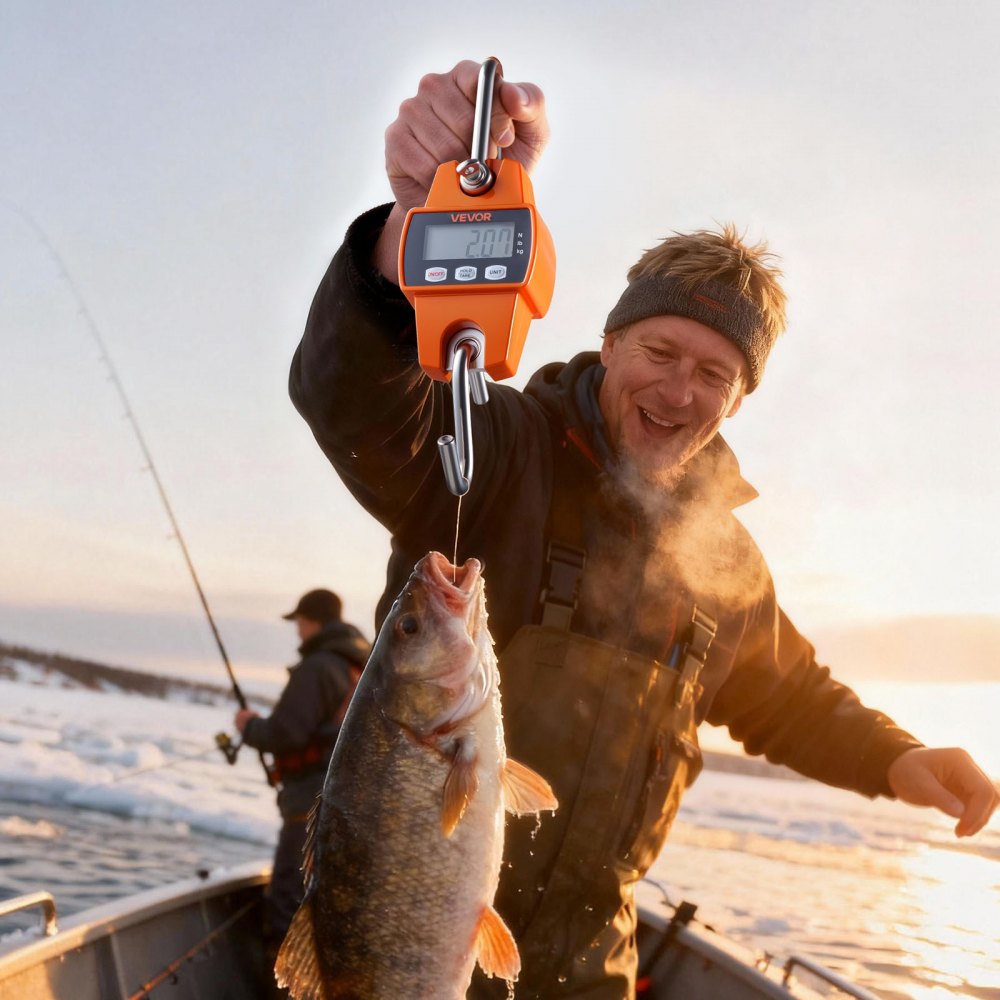 VEVOR Digital Crane Scale, 660 lbs/300 kg Max Capacity, Handheld Hanging Scale with Cast Aluminum Case & LCD Display, 0.1 lbs Division & 3 Unit Switch, Portable Design for Farm Hunting Fishing, Orange
