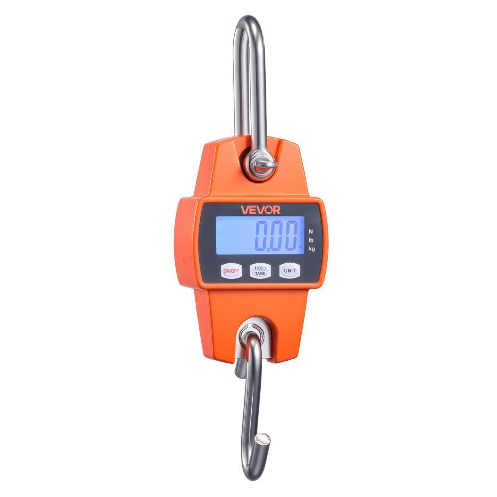 VEVOR Digital Crane Scale, 660 lbs/300 kg Max Capacity, Handheld Hanging Scale with Cast Aluminum Case & LCD Display, 0.1 lbs Division & 3 Unit Switch, Portable Design for Farm Hunting Fishing, Orange