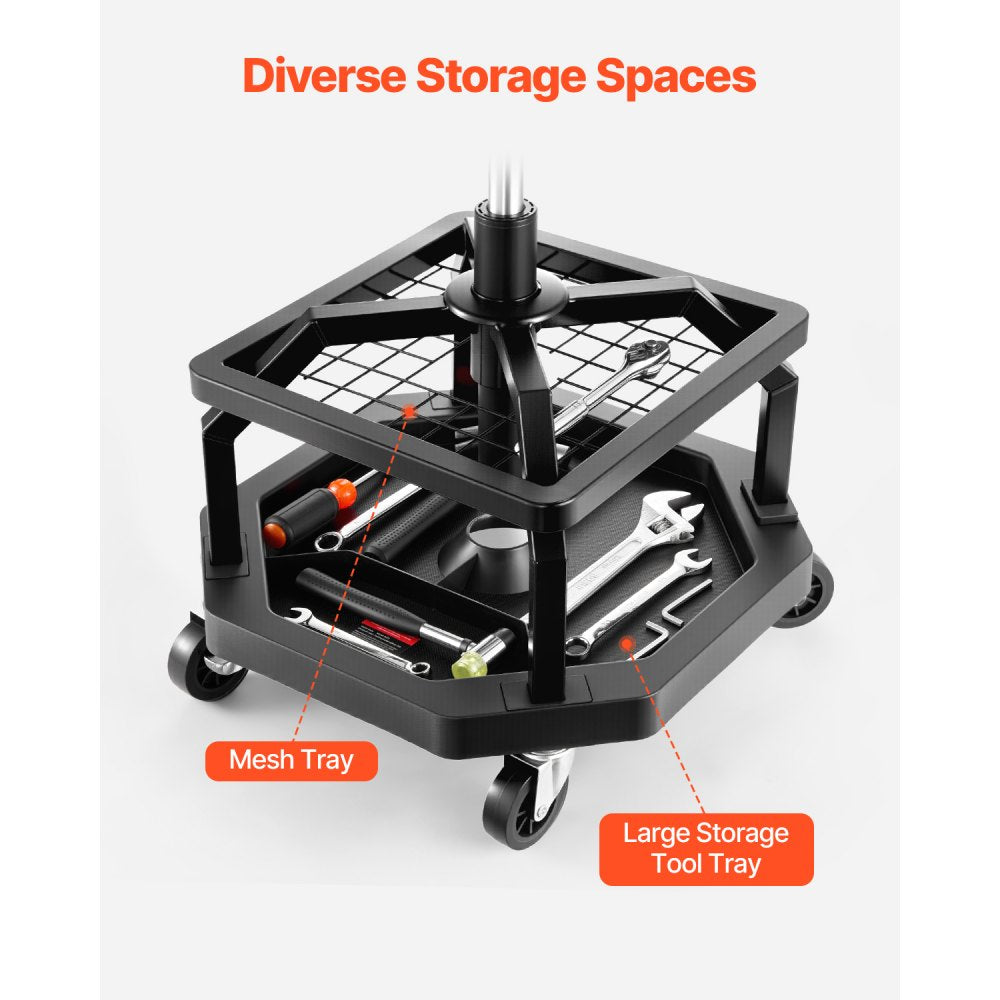 VEVOR Rolling Shop Stool, Pneumatic Garage Seat/Work Stool with 300 lbs Capacity, Adjustable Height Roller Creeper Seat, 360° Swivel Padded Workshop Stool with Casters, for Garage, Shop & Auto Repair