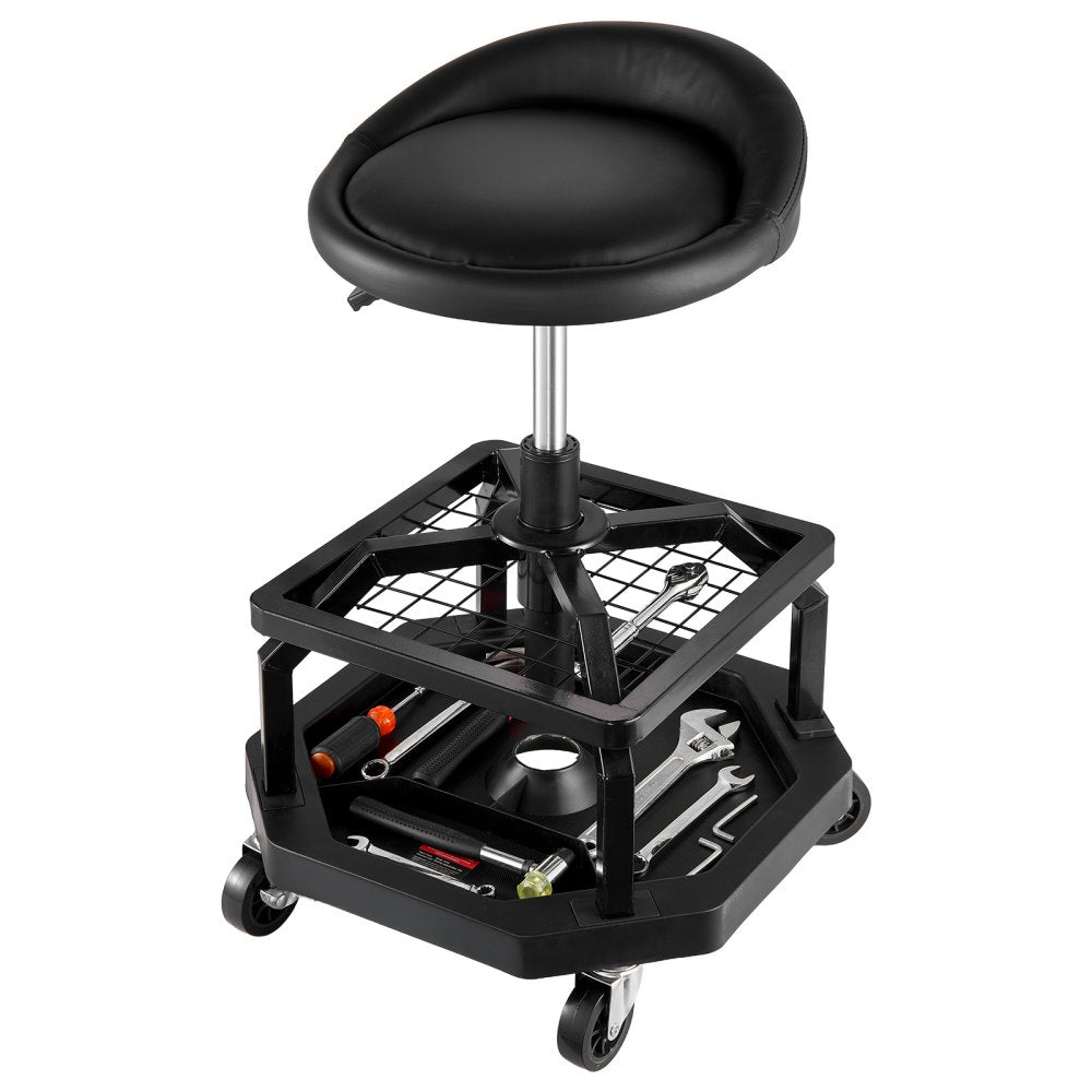 VEVOR Rolling Shop Stool, Pneumatic Garage Seat/Work Stool with 300 lbs Capacity, Adjustable Height Roller Creeper Seat, 360° Swivel Padded Workshop Stool with Casters, for Garage, Shop & Auto Repair