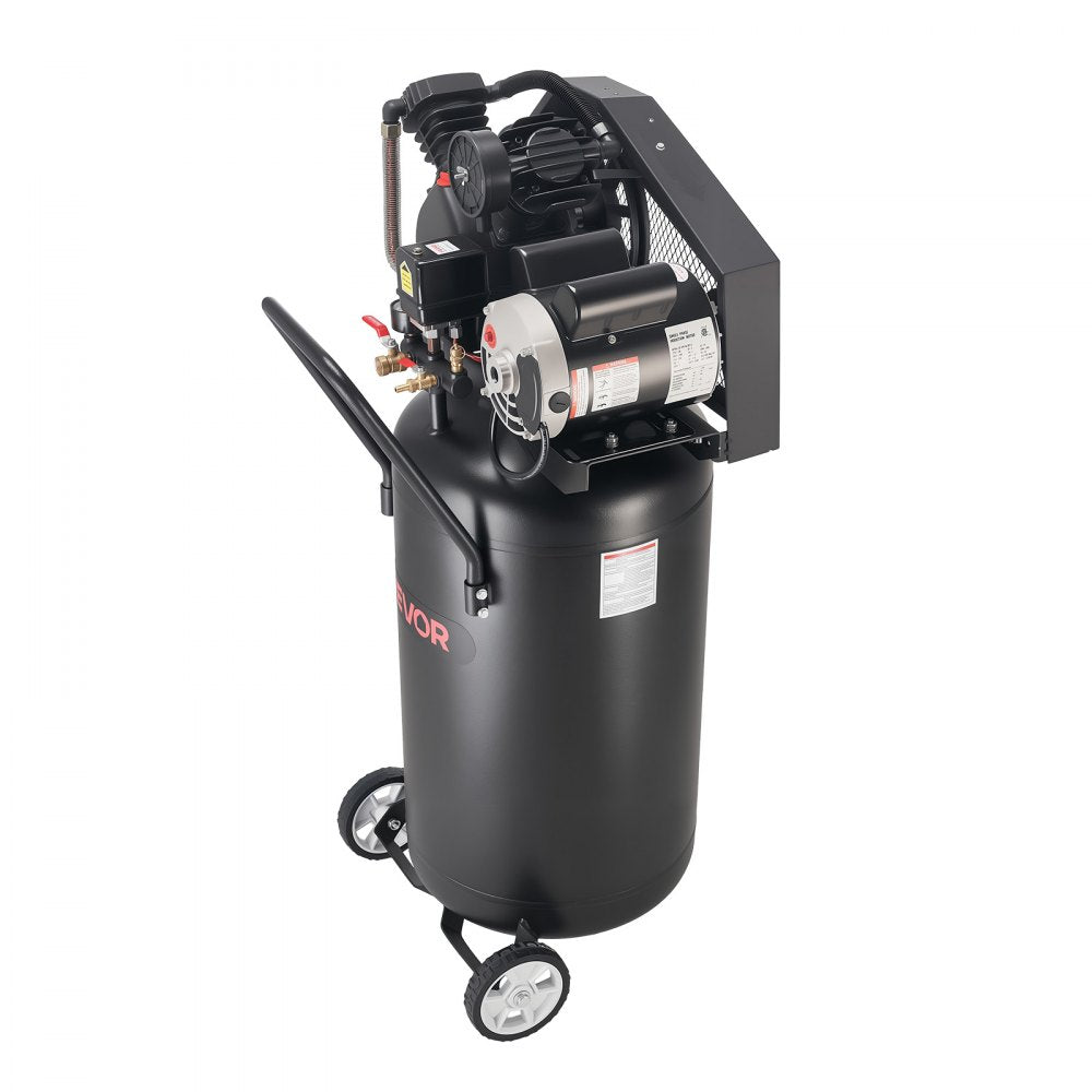 VEVOR 25-Gallon Air Compressor, 2HP 5.5 SCFM at 90PSI, Max 200PSI Pressure Oil-Lubricated Air Compressor Tank, Portable on Wheels for Auto Repair, Tire Inflation, Spray Painting, Woodwork Nailing, 120V