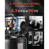 VEVOR 14-Gallon Air Compressor, 2HP 4.3 SCFM at 90PSI, Max 125PSI Pressure Oil-Free Air Compressor Tank, Portable on Wheels for Auto Repair, Tire Inflation, Spray Painting, Woodwork Nailing, 120V