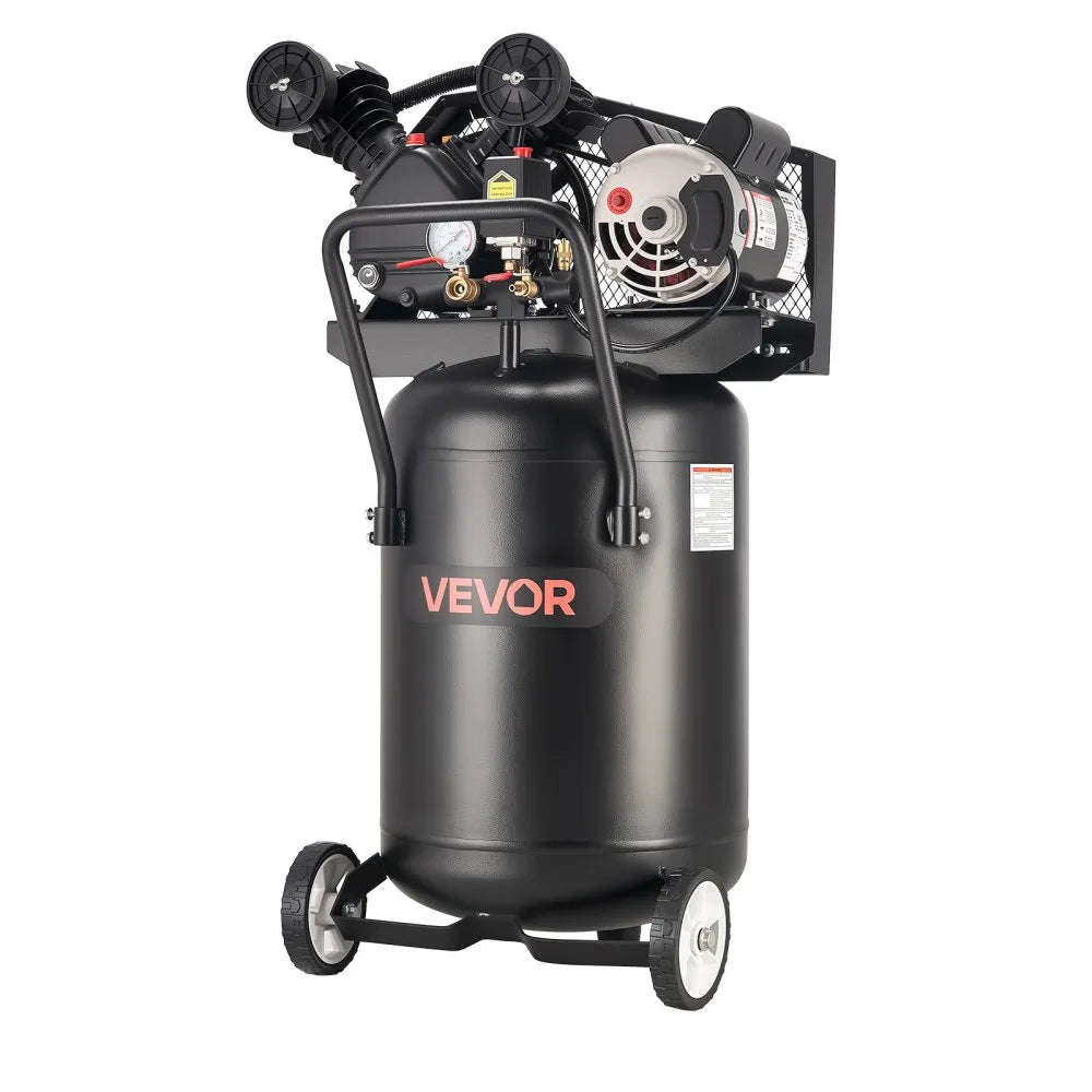 VEVOR 20-Gallon Air Compressor, 2HP 6.5SCFM at 90PSI, Max 135PSI Pressure Oil-Lubricated Air Compressor Tank, Portable on Wheels for Auto Repair, Tire Inflation, Spray Painting, Woodwork Nailing, 120V