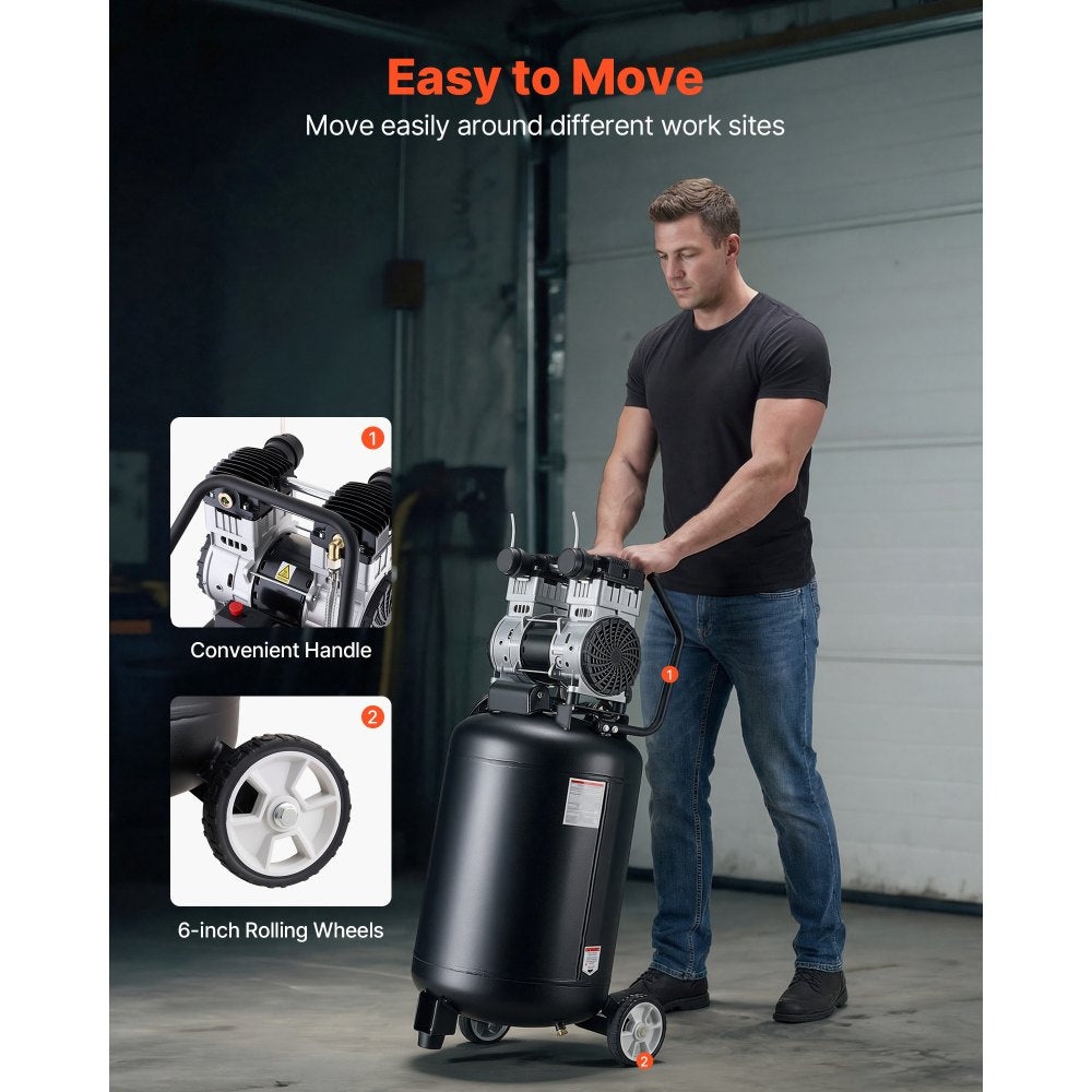 VEVOR 20-Gallon Air Compressor, 2HP 4.5 SCFM at 90PSI, Max 125PSI Pressure Oil-Free Air Compressor Tank, Portable on Wheels for Auto Repair, Tire Inflation, Spray Painting, Woodwork Nailing, 120V