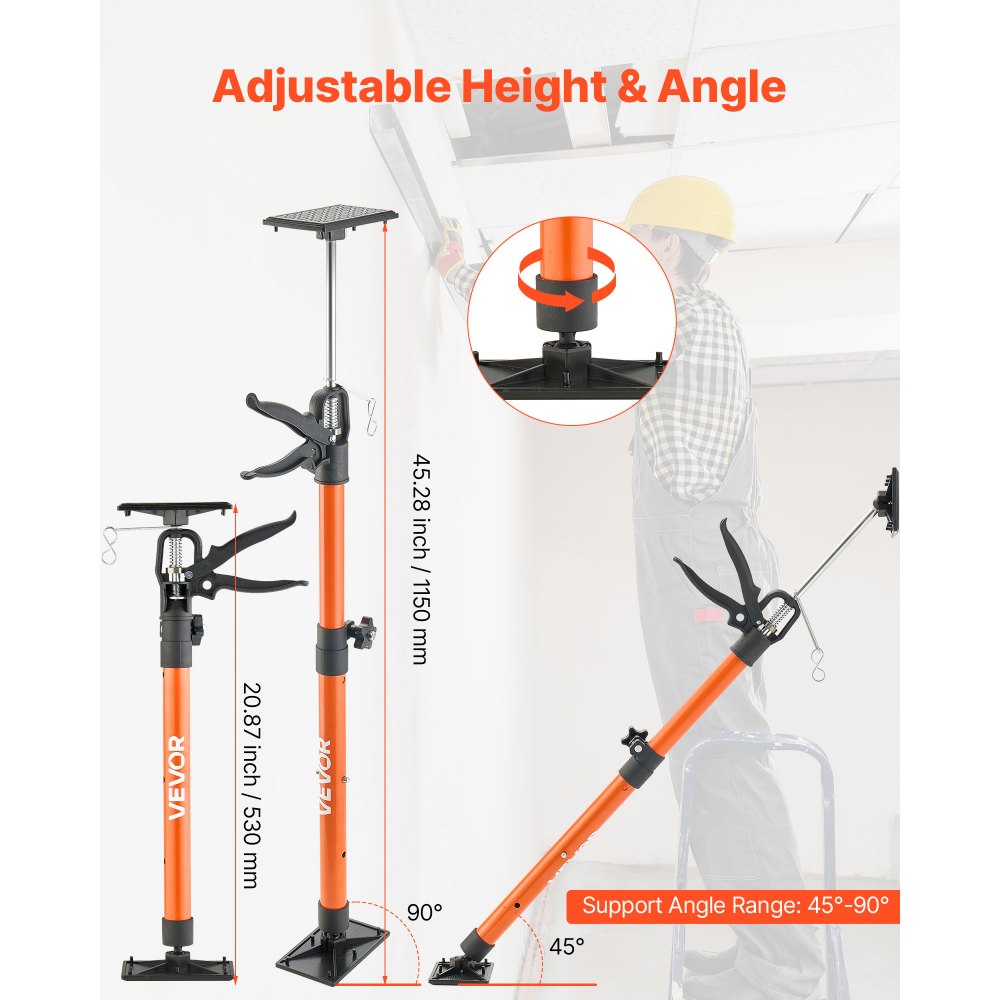 VEVOR Cabinet Jack Support Pole, 2-Pack, 20.8-45.3 Inch Steel Telescopic Quick Support Rod, Adjustable 3rd Hand System up to 154 lbs Capacity for Installing Cabinets, Lifting Drywall, Cargo Bars